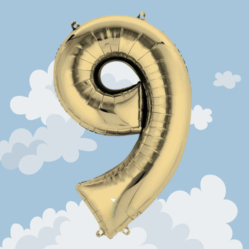 FOIL BALLOON  LARGE WHITE GOLD NINE 9