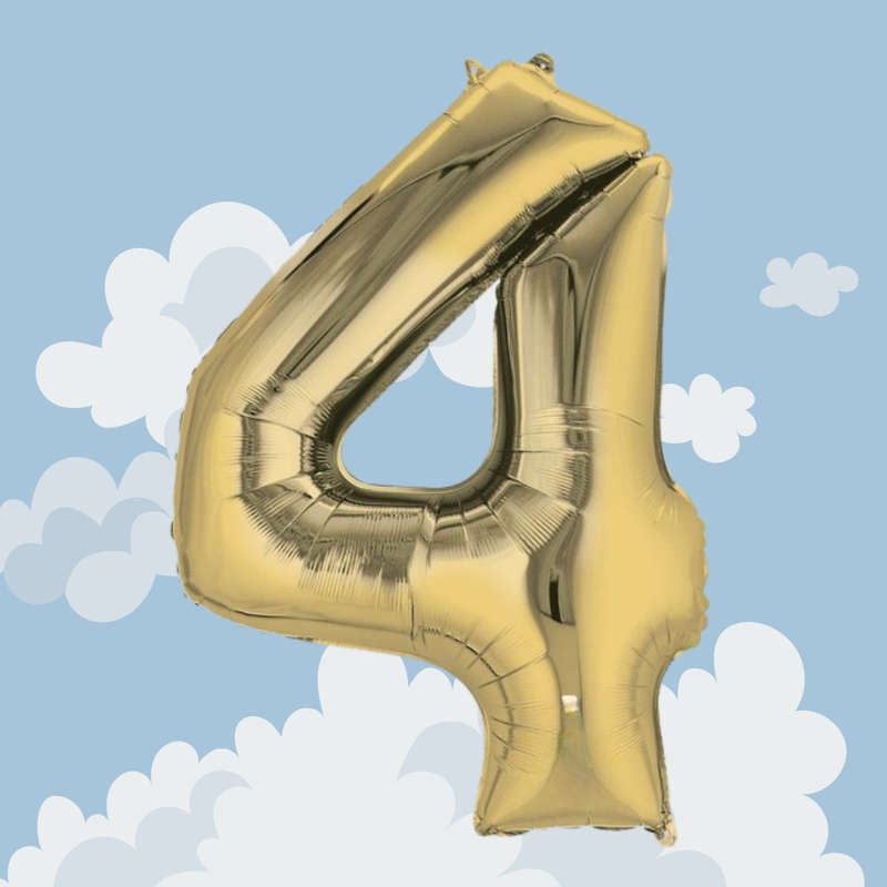 FOIL BALLOON  LARGE WHITE GOLD FOUR 4