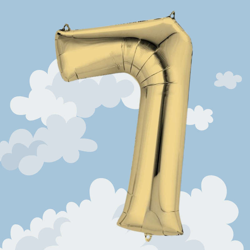 FOIL BALLOON  LARGE WHITE GOLD SEVEN 7