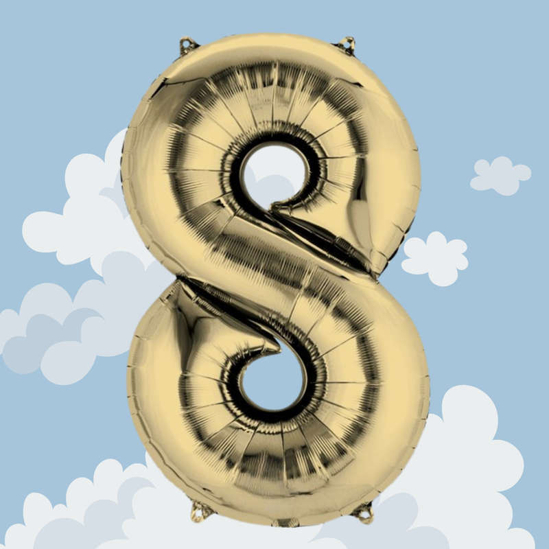 FOIL BALLOON  LARGE WHITE GOLD EIGHT 8