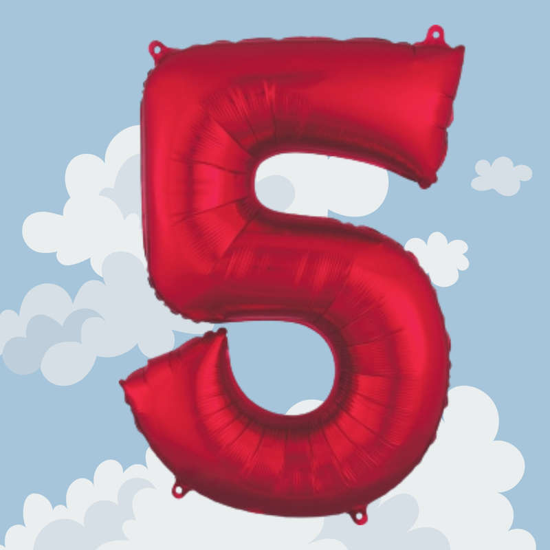 FOIL BALLOON  LARGE RED FIVE 5