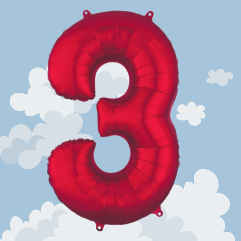 FOIL BALLOON  LARGE RED THREE 3