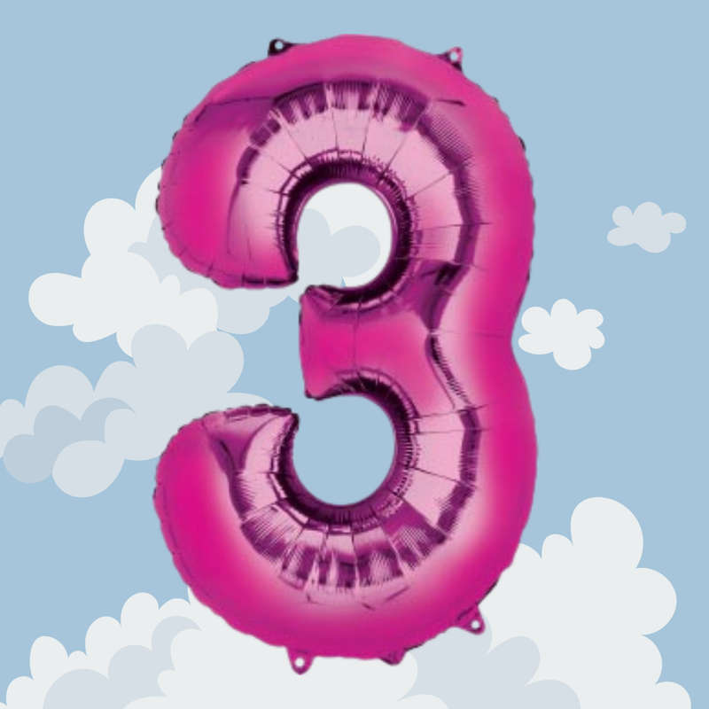 FOIL BALLOON  LARGE CERISE PINK THREE 3