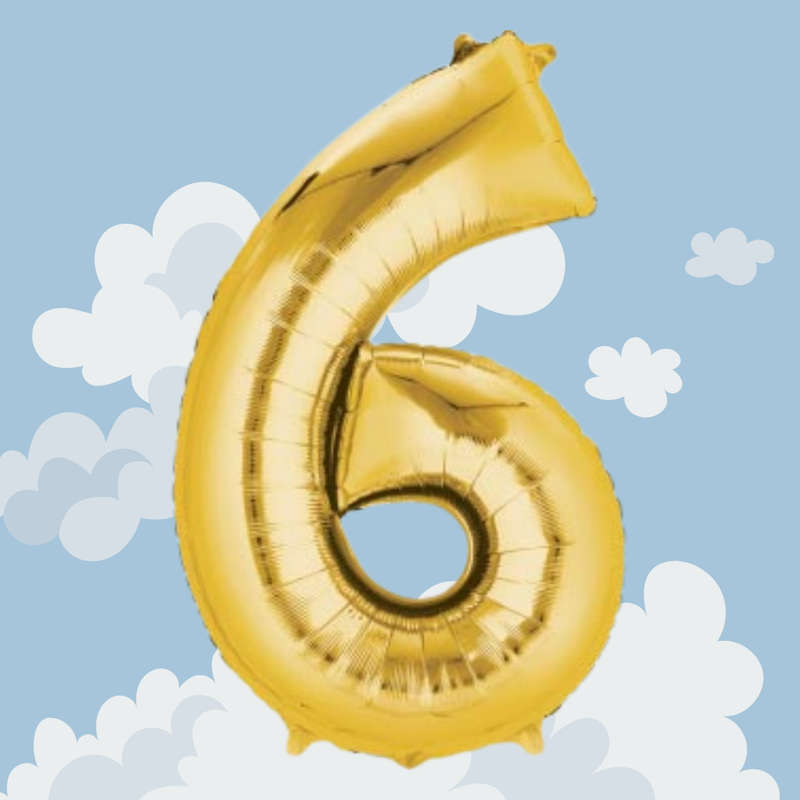 FOIL BALLOON  LARGE YELLOW GOLD SIX 6
