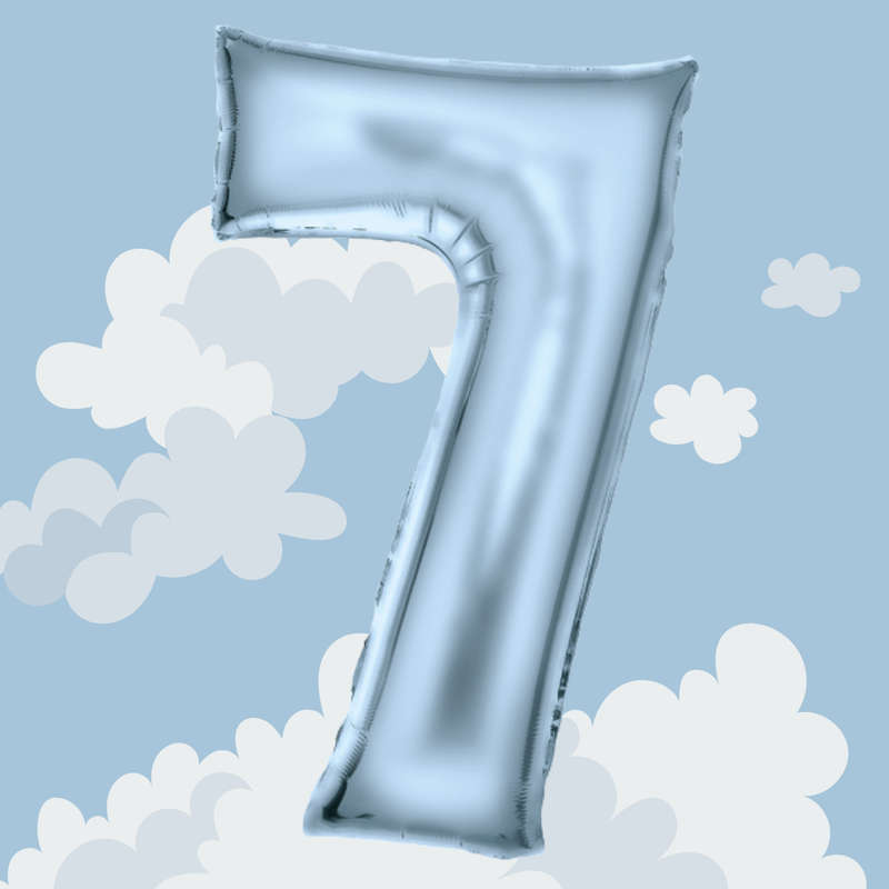 FOIL BALLOON  LARGE PASTEL BLUE SEVEN 7