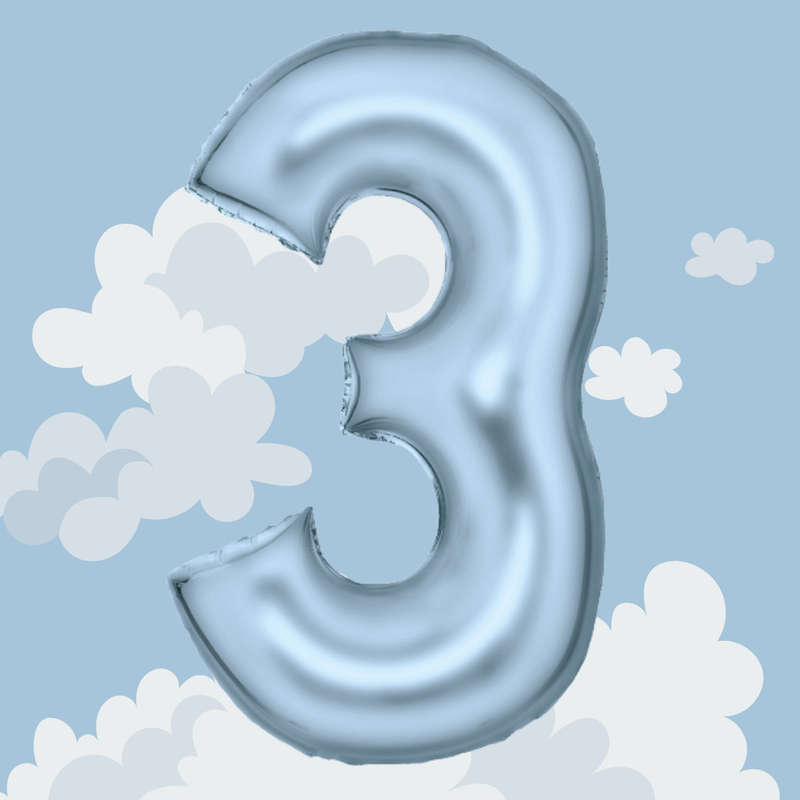 FOIL BALLOON  LARGE PASTEL BLUE THREE 3