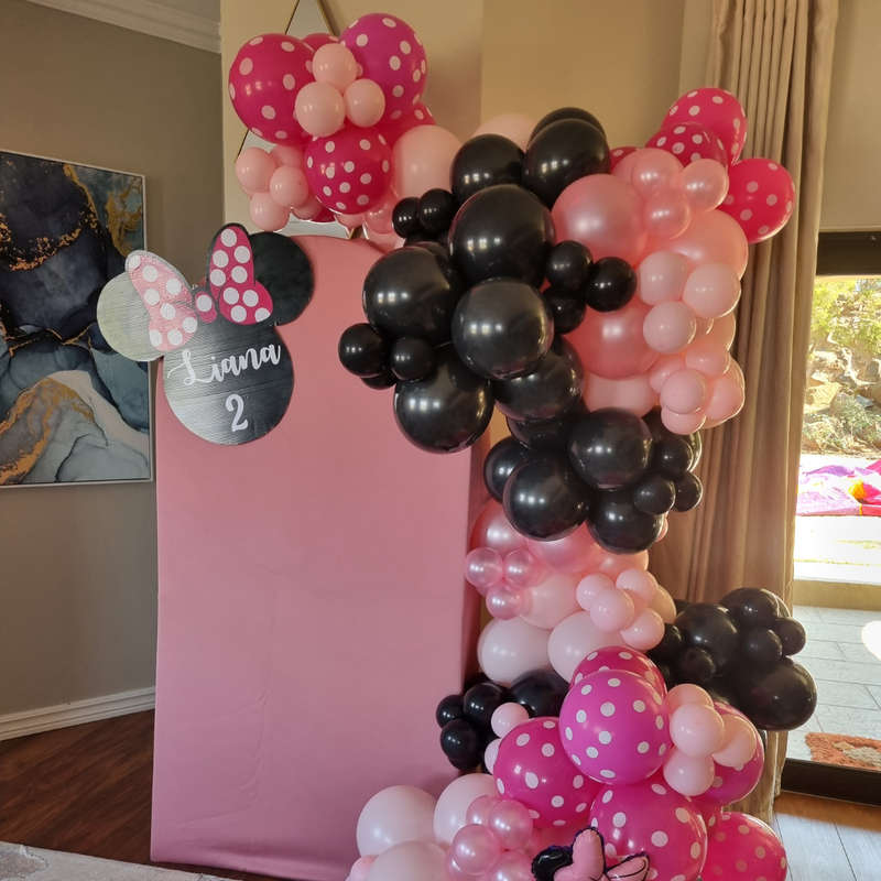 MINNIE MOUSE CHIARA BACKDROP with balloon garland