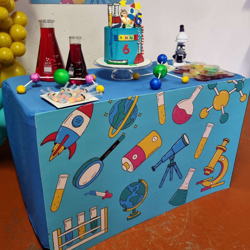 SCIENCE THEME EVENT DECOR Balloon Garland, Banner and Main Table
