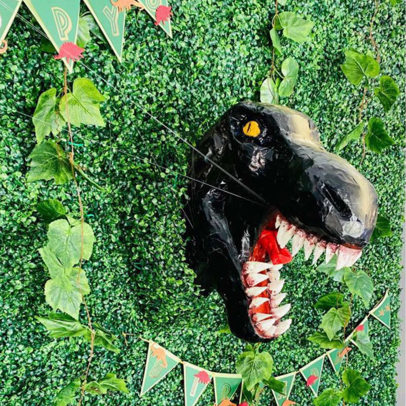 DINOSAUR JURASSIC PARK DECOR Faux Green Backdrop Balloon Garland Main Table Dino Head Breakout