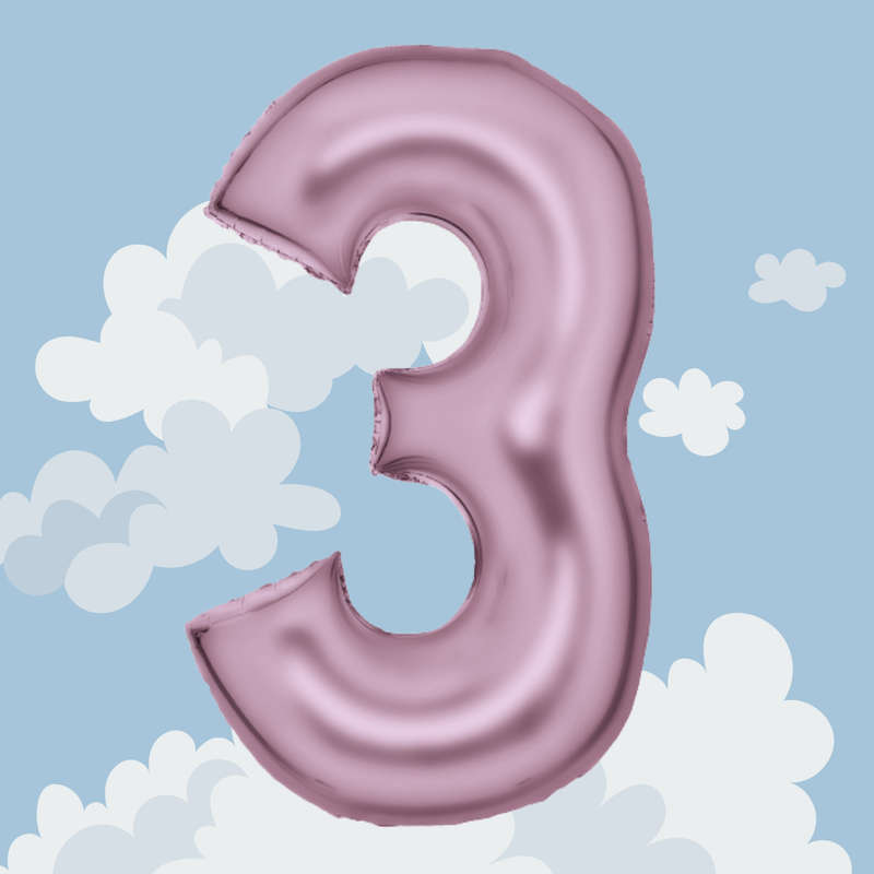 FOIL BALLOON  LARGE PASTEL PINK THREE 3