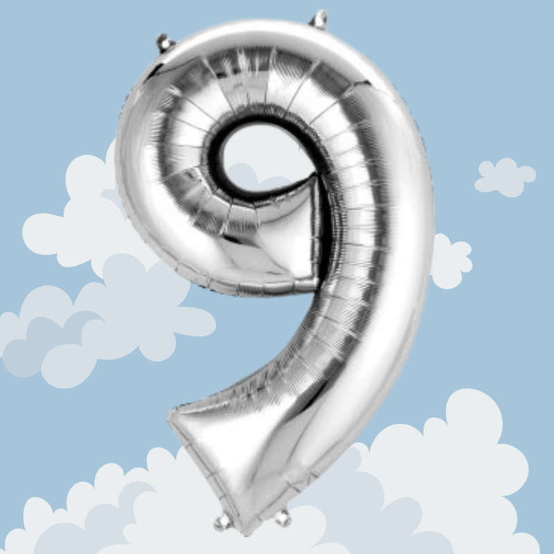 FOIL BALLOON  LARGE SILVER NINE 9