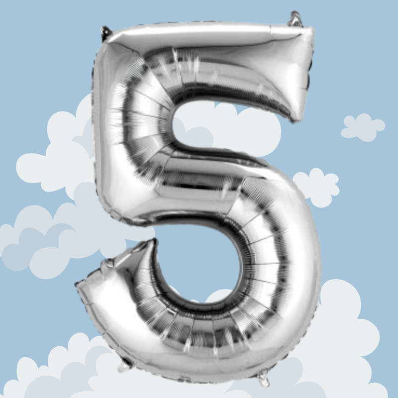 FOIL BALLOON  LARGE SILVER FIVE 5