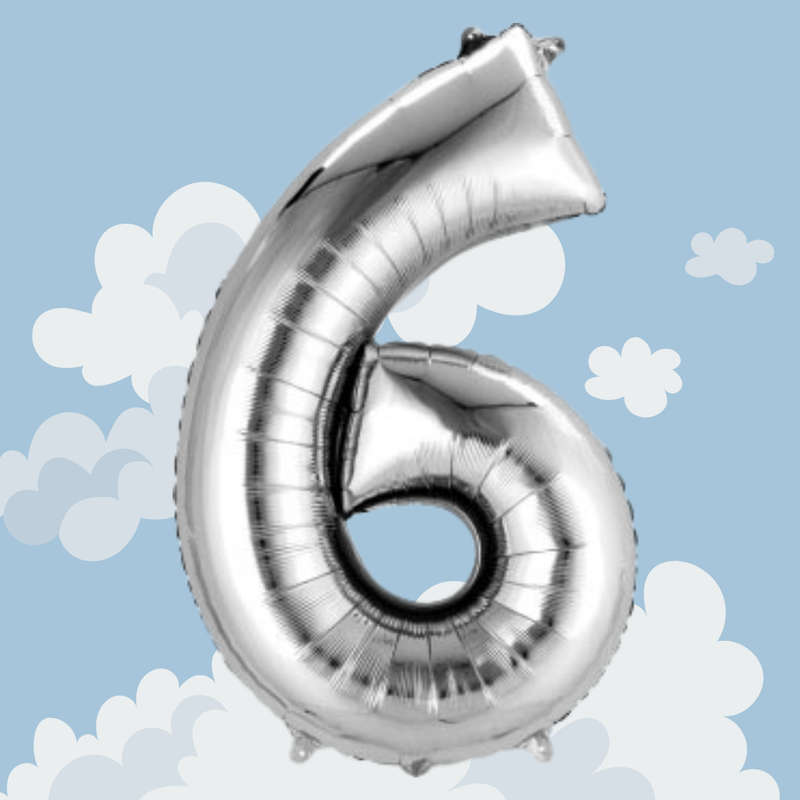 FOIL BALLOON  LARGE SILVER SIX 6