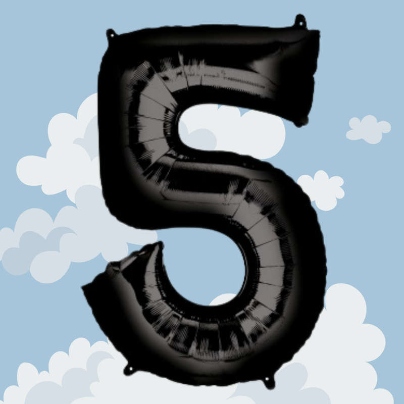 FOIL BALLOON  LARGE BLACK FIVE 5