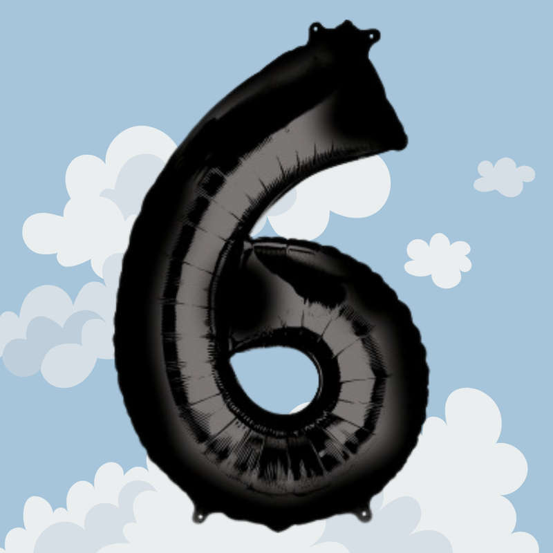 FOIL BALLOON  LARGE BLACK SIX 6