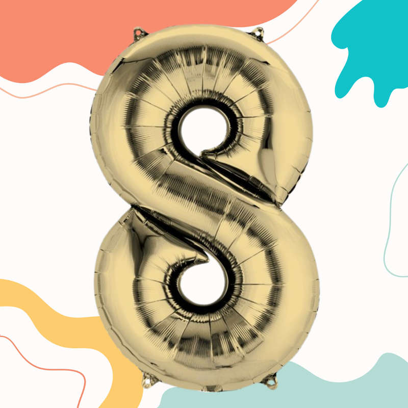 FOIL BALLOON  LARGE WHITE GOLD EIGHT 8