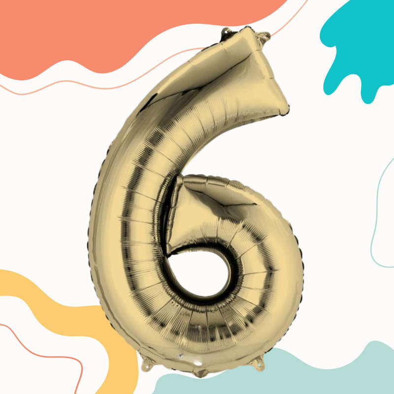 FOIL BALLOON  LARGE WHITE GOLD SIX 6