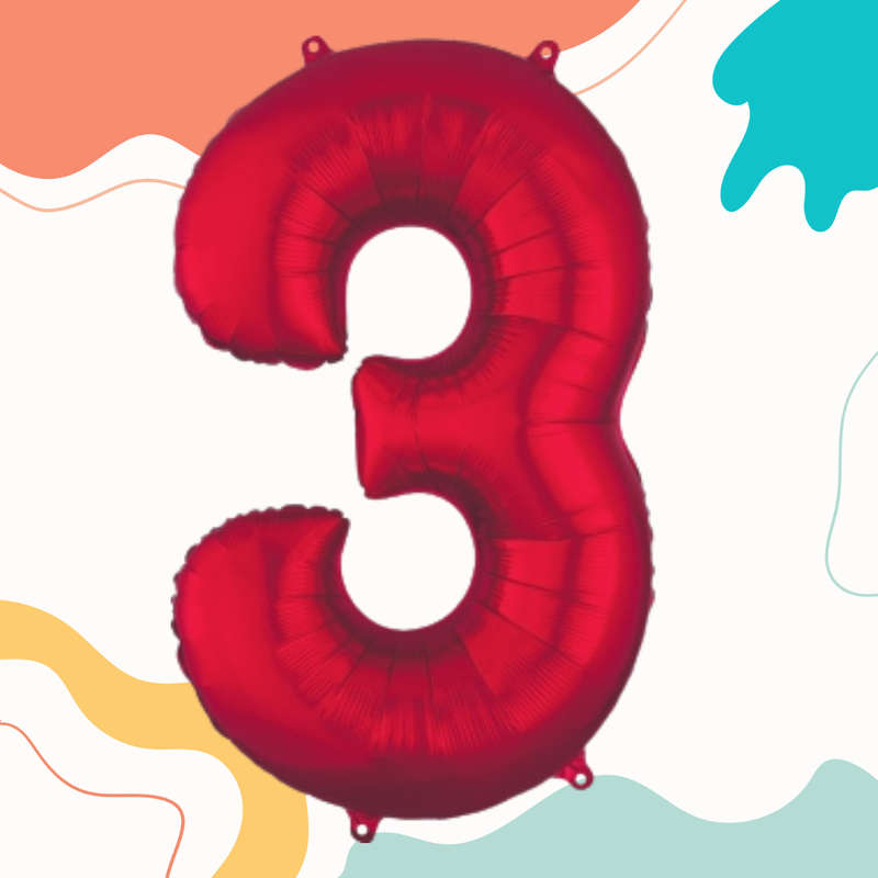 FOIL BALLOON  LARGE RED THREE 3