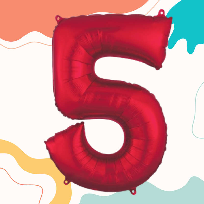 FOIL BALLOON  LARGE RED FIVE 5