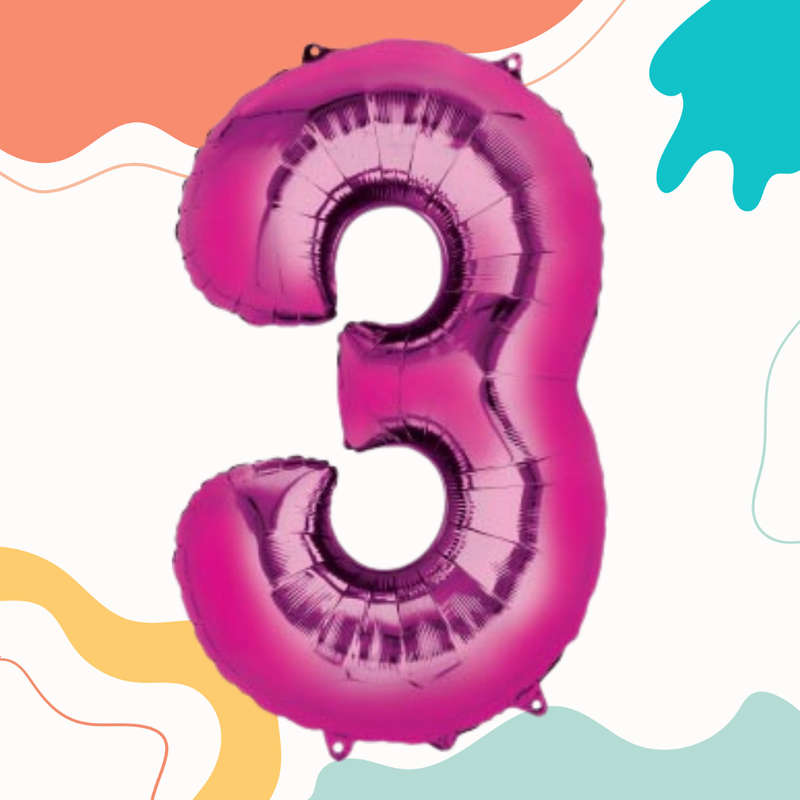 FOIL BALLOON  LARGE CERISE PINK THREE 3