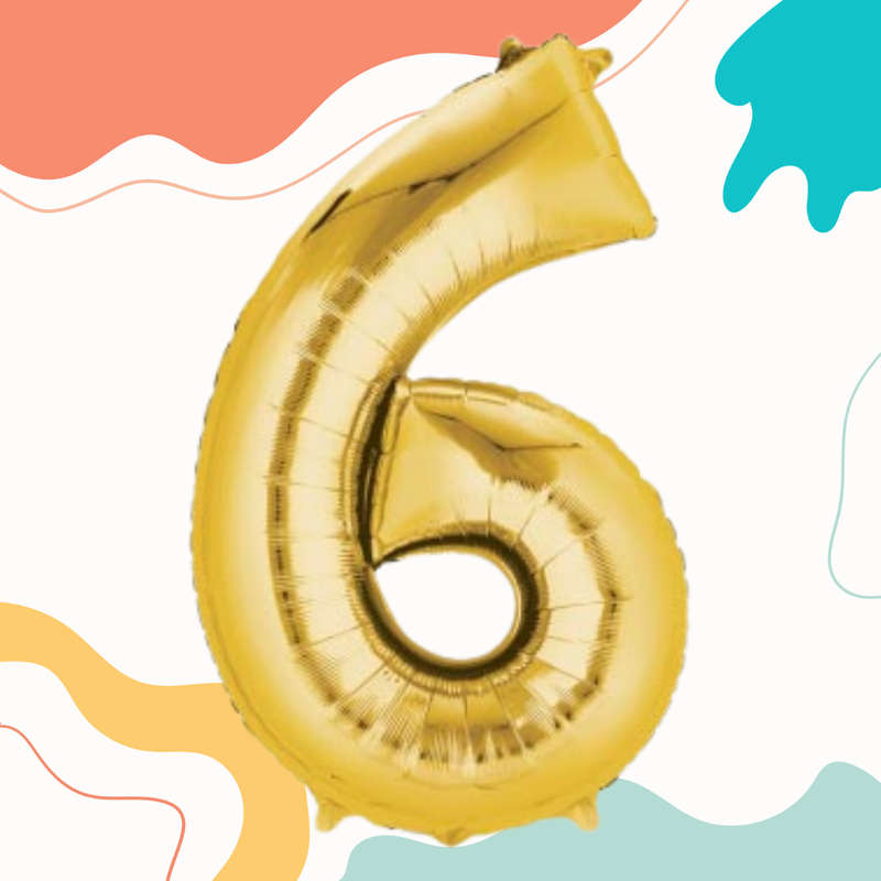 FOIL BALLOON  LARGE YELLOW GOLD SIX 6