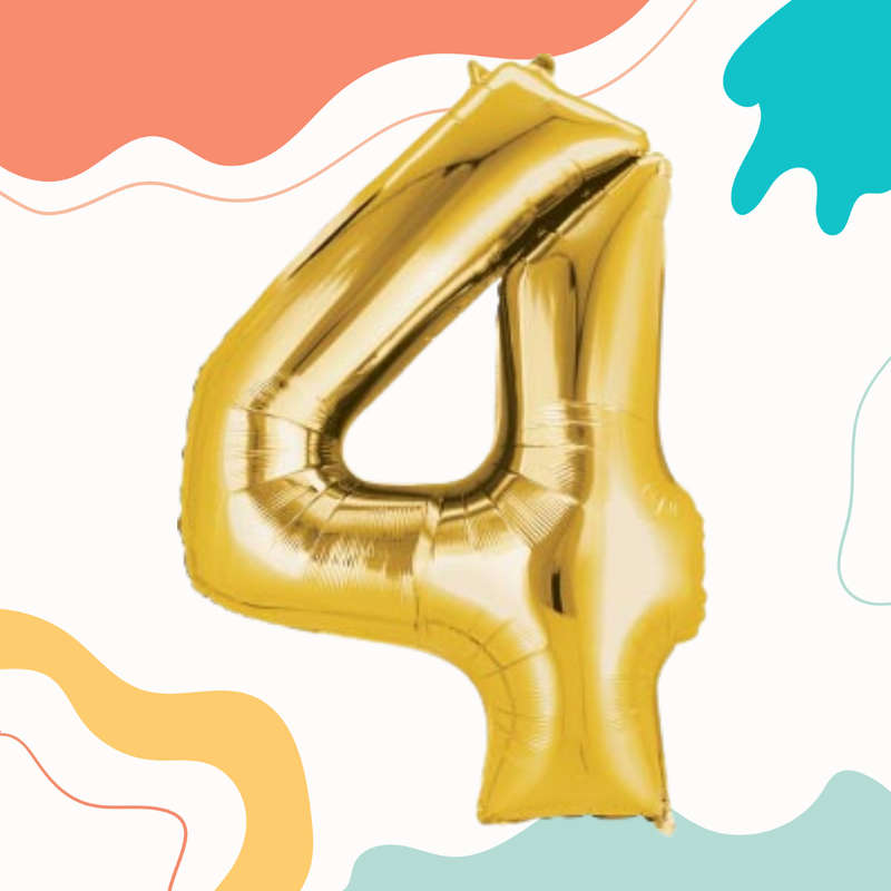 FOIL BALLOON  LARGE YELLOW GOLD FOUR 4