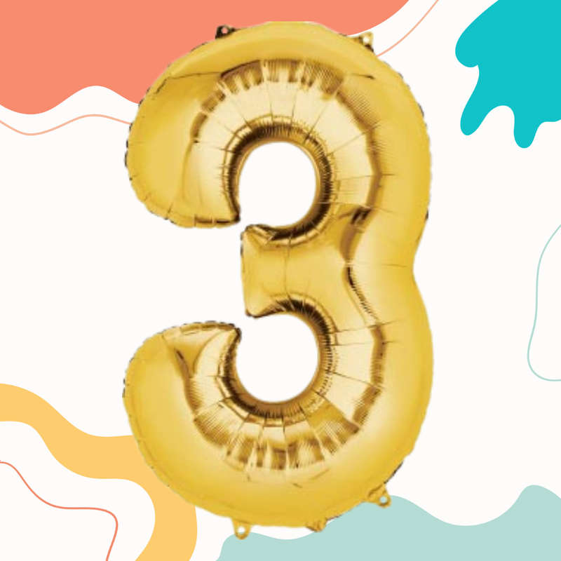 FOIL BALLOON  LARGE YELLOW GOLD THREE 3