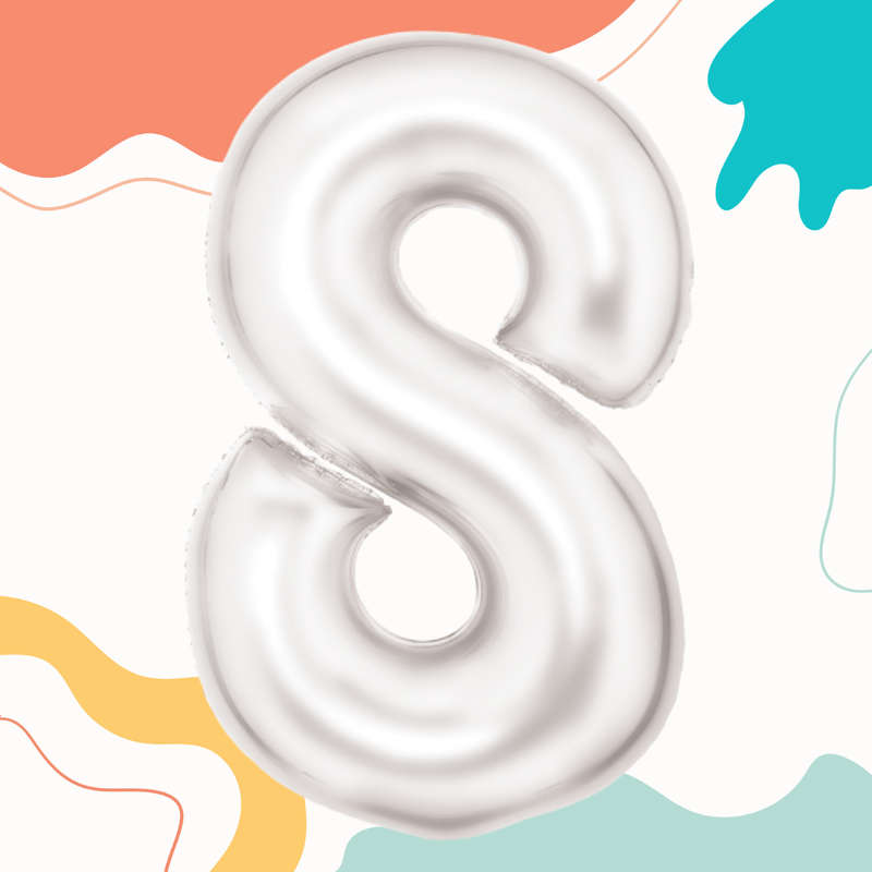 FOIL BALLOON  LARGE SILK WHITE EIGHT 8