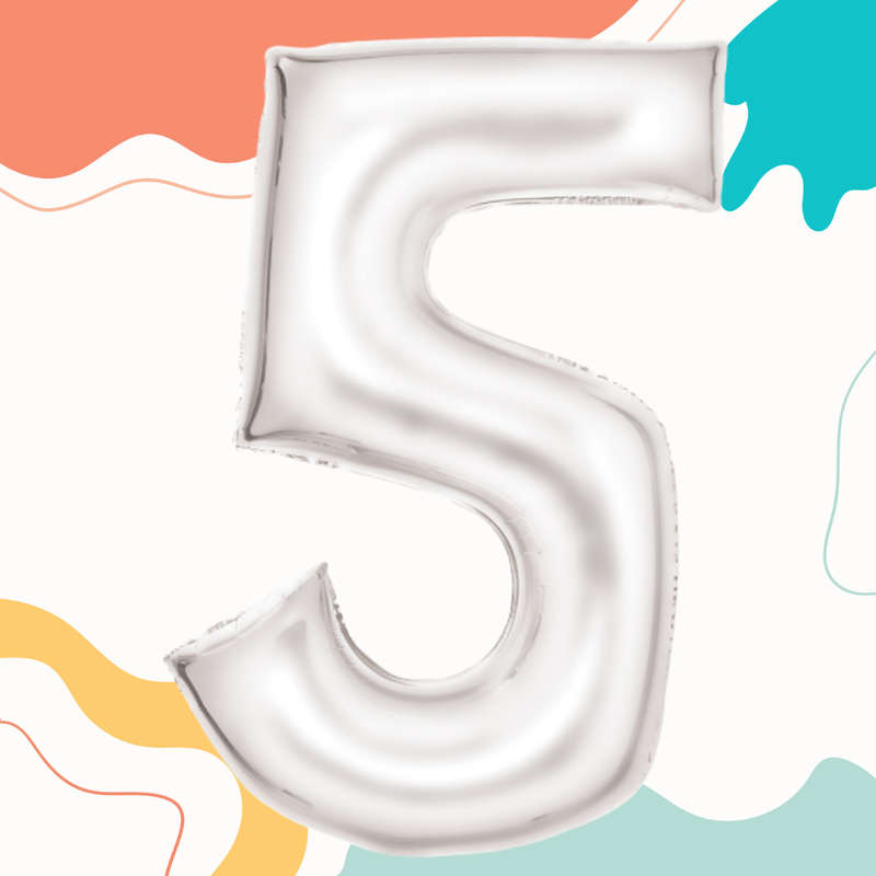 FOIL BALLOON  LARGE SILK WHITE FIVE 5