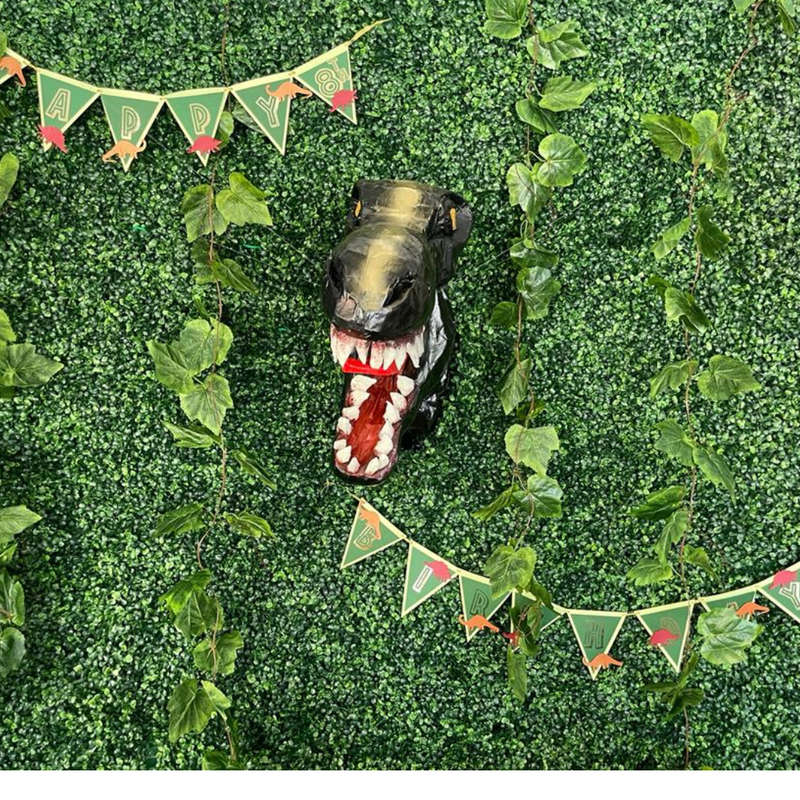 DINOSAUR JURASSIC PARK DECOR Faux Green Backdrop Balloon Garland Main Table Dino Head Breakout