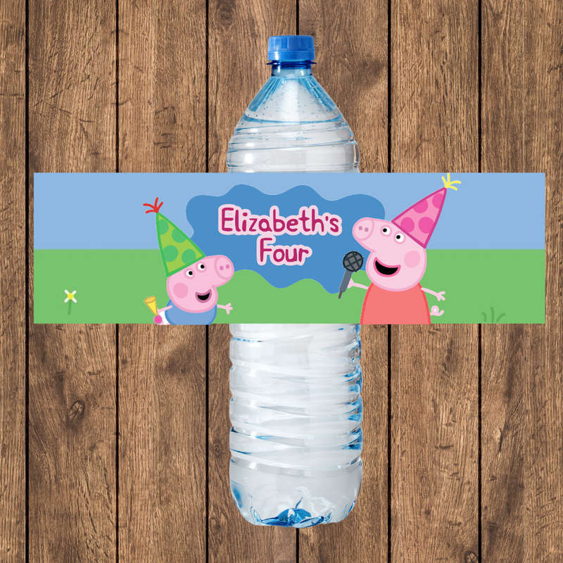Peppa Pig Bottle Labels Set of 4 Muddy Puddles Blue