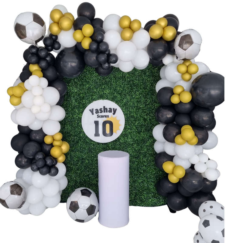 SOCCER EVENT DECOR Green Backdrop Balloon Garland and Plinth