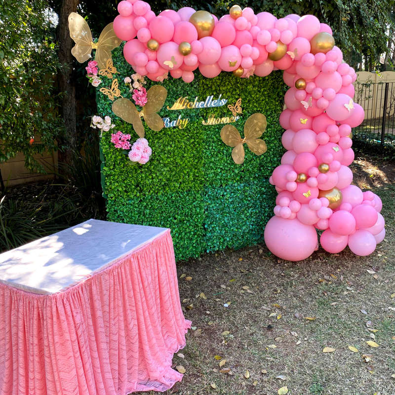 BUTTERFLY Faux Green Backdrop Balloon Garland and Main Table EVENT DECOR