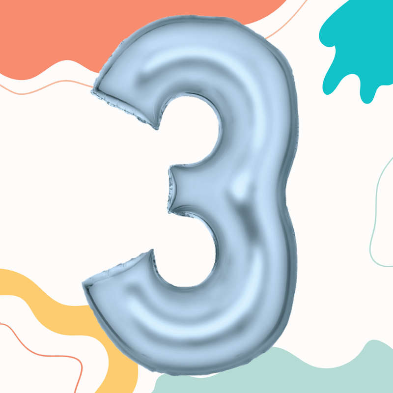 FOIL BALLOON  LARGE PASTEL BLUE THREE 3