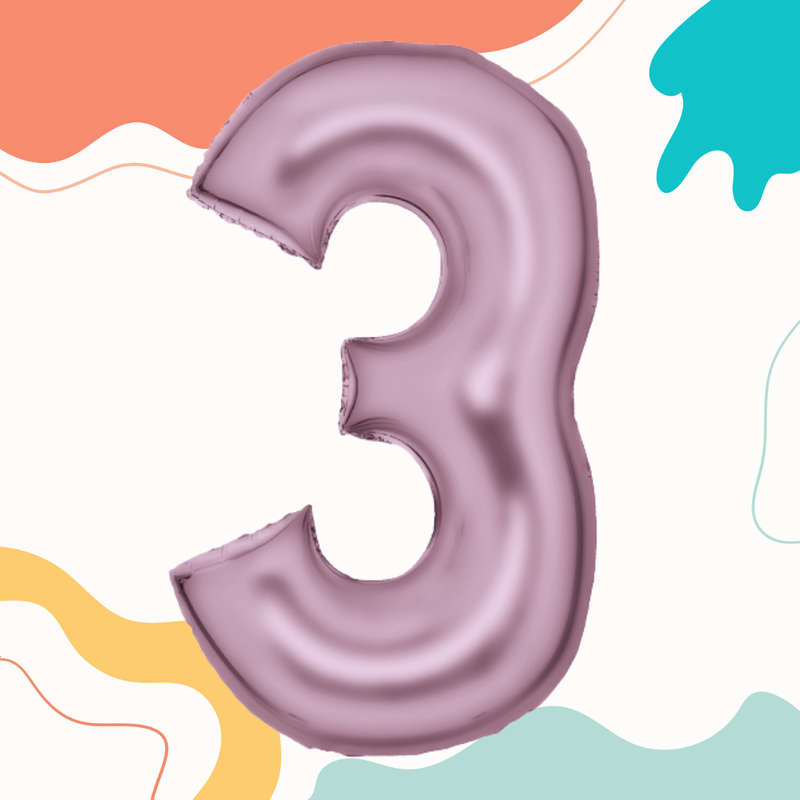 FOIL BALLOON  LARGE PASTEL PINK THREE 3