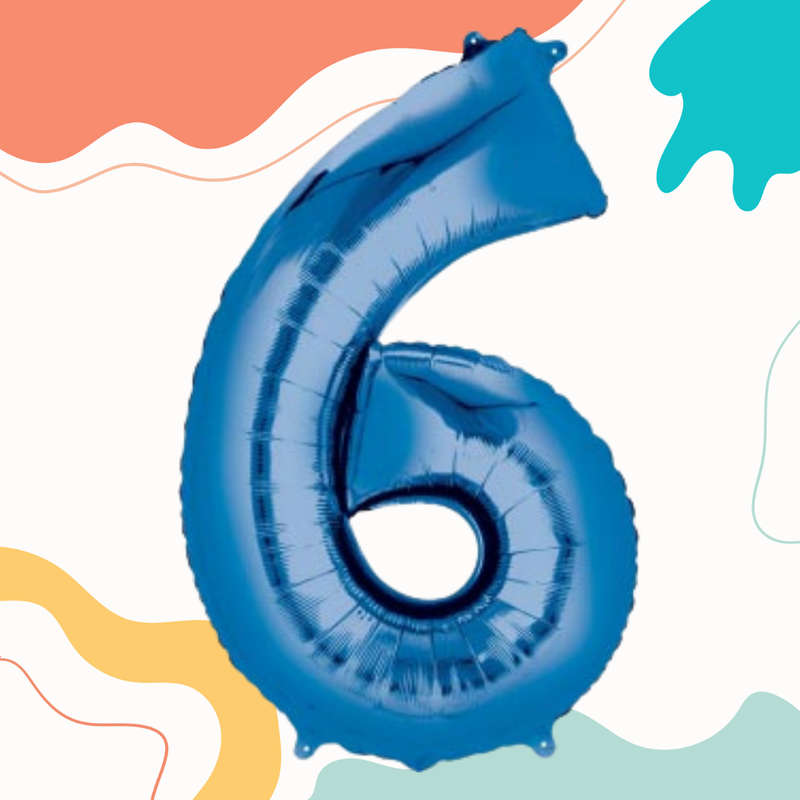 FOIL BALLOON  LARGE BLUE SIX 6