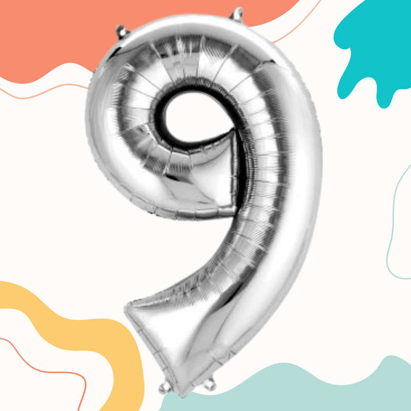 FOIL BALLOON  LARGE SILVER NINE 9