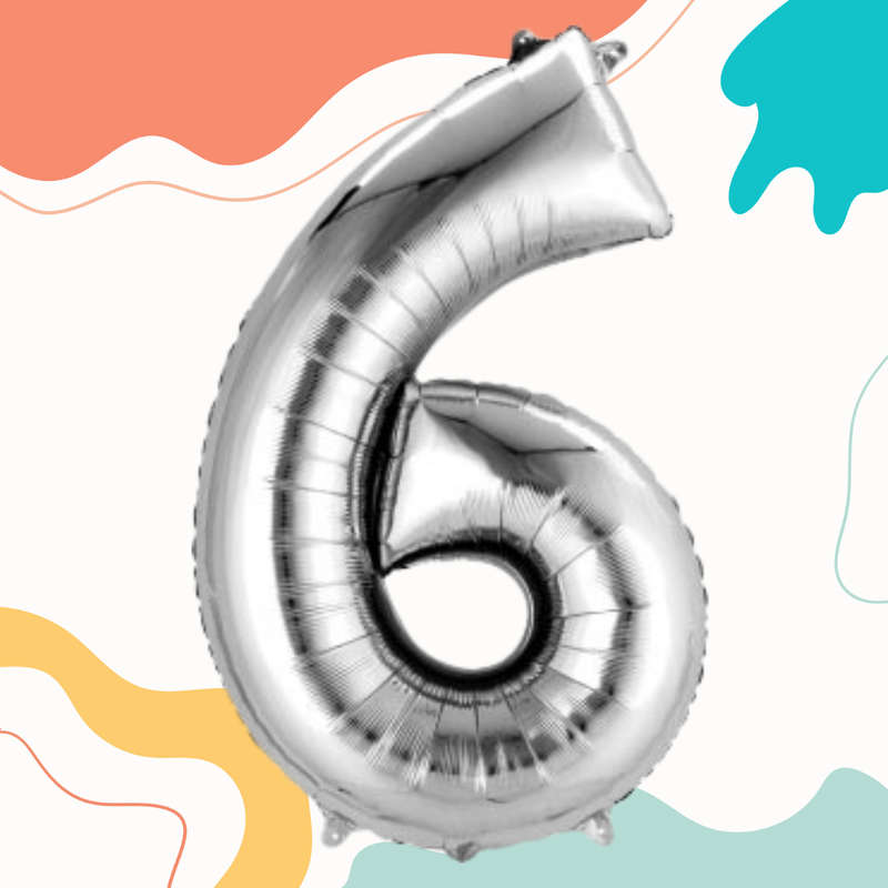 FOIL BALLOON  LARGE SILVER SIX 6