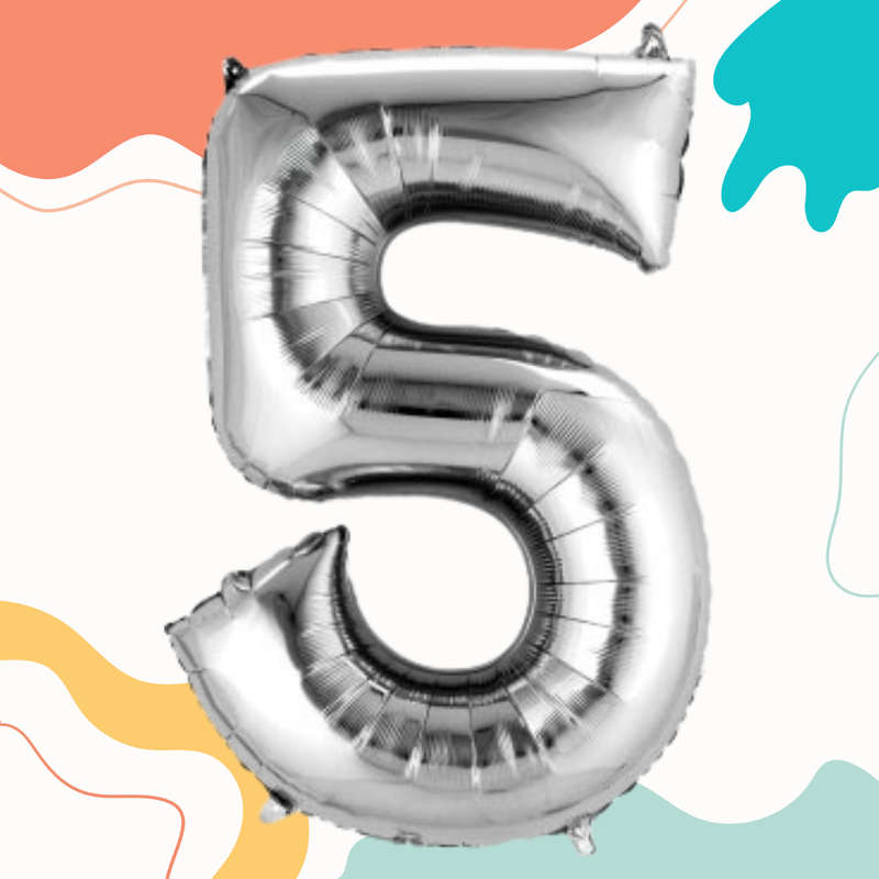 FOIL BALLOON  LARGE SILVER FIVE 5