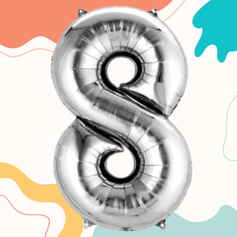 FOIL BALLOON  LARGE SILVER EIGHT 8