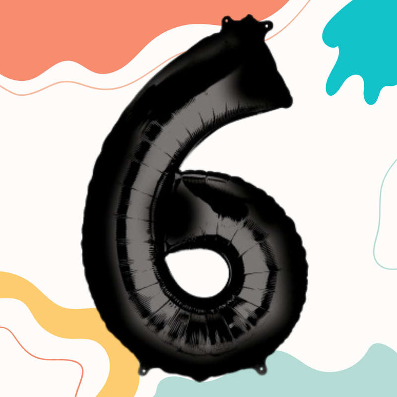 FOIL BALLOON  LARGE BLACK SIX 6