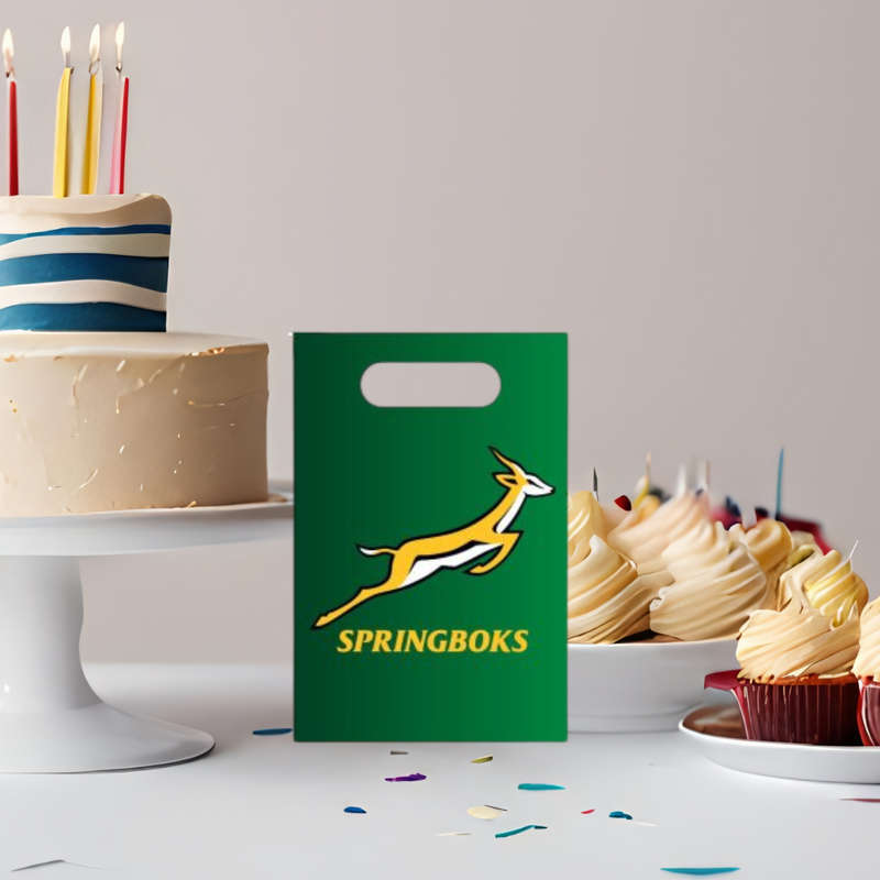 Springbok-Themed Paper Party Bags  Pack of 8
