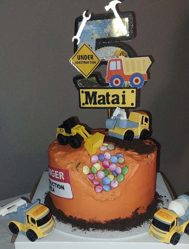 CONSTRUCTION CAKE TOPPER birthday party themed decor glitter shaker style personalized with name ...