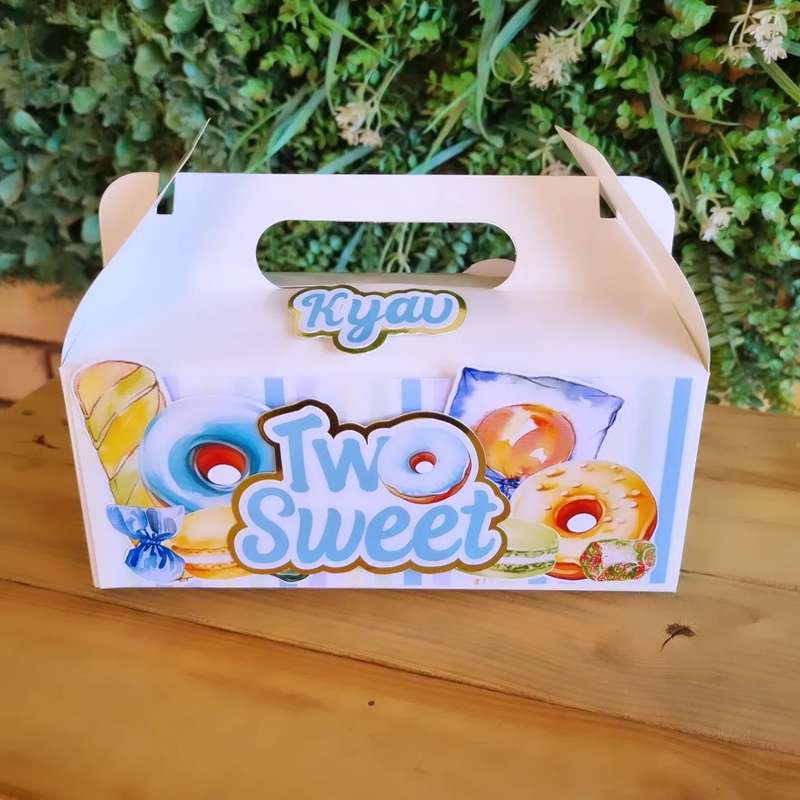 TWO SWEET PARTY PACK 5 BOXES only, personalized kiddies birthday party themed decor party boxes c...