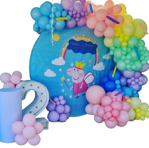 PEPPA PIG PARTY DECOR Round backdrop Balloon Garland Marquee Number and Plinth