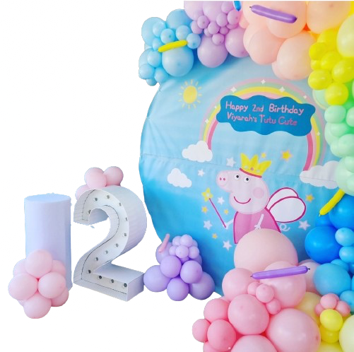 PEPPA PIG PARTY DECOR Round backdrop Balloon Garland Marquee Number and Plinth