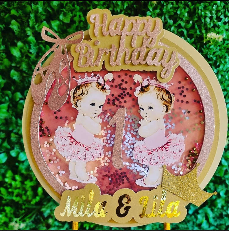 BALLET BABY CAKE TOPPER birthday party themed decor glitter shaker style personalized with name a...