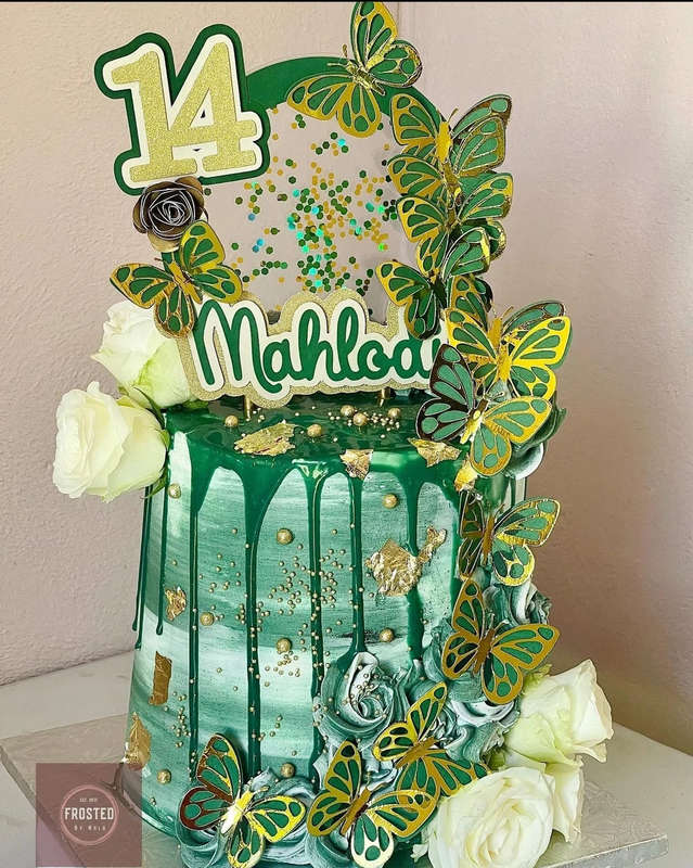 BUTTERFLY CAKE TOPPER birthday party themed decor glitter shaker style personalized with name and...