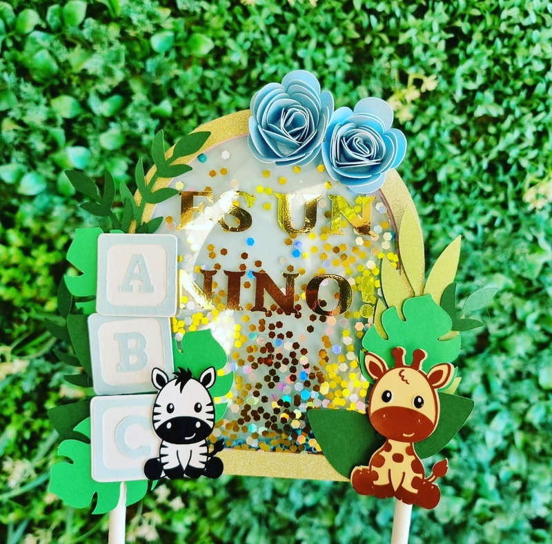 IT IS A BOY CAKE TOPPER B birthday party themed decor glitter shaker style personalized with name...