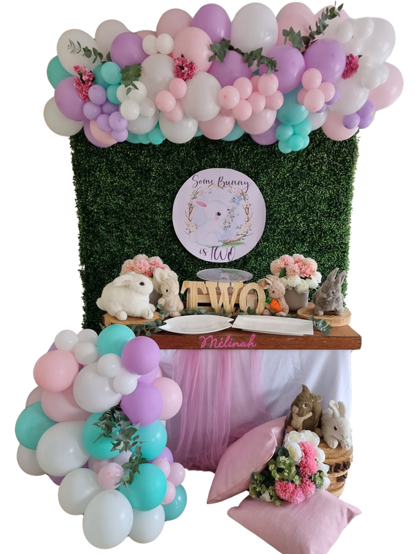 SOME BUNNY PARTY DECOR Rectangular Faux Green Backdrop Balloon Garland Main Table